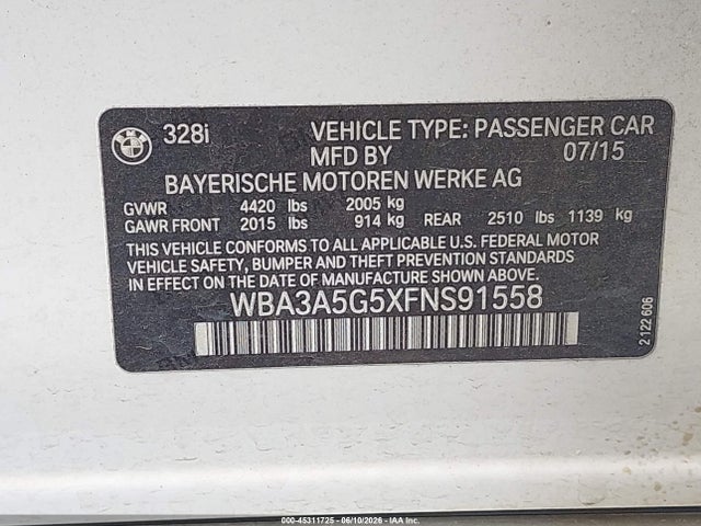 BMW 328I 2015 WBA3A5G5XFNS91558 Image 9