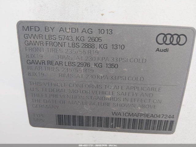 Продаж на аукціоні авто 2014 Audi Q5 3.0 Tdi Premium Plus, vin: WA1CMAFP9EA047244, номер лоту: 45311731