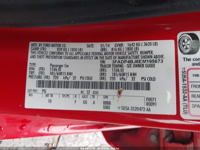 3FADP4BJ8EM195673 Ford FIESTA SE