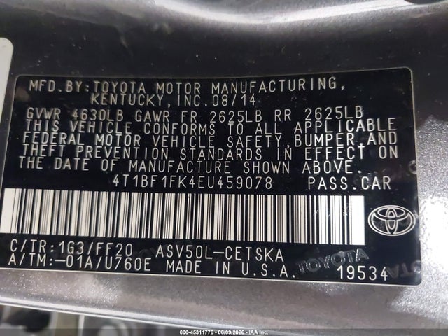 Aukcja sprzedaży 2014 Toyota Camry Se, vin: 4T1BF1FK4EU459078, numer aukcji: 45311776