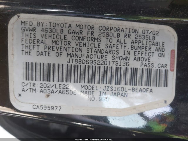 Aukcja sprzedaży 2002 Lexus Gs 300, vin: JT8BD69S220173136, numer aukcji: 45311787