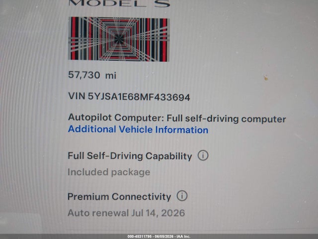 Aukcja sprzedaży 2021 Tesla Model S Plaid Tri Motor All-wheel Drive, vin: 5YJSA1E68MF433694, numer aukcji: 45311795