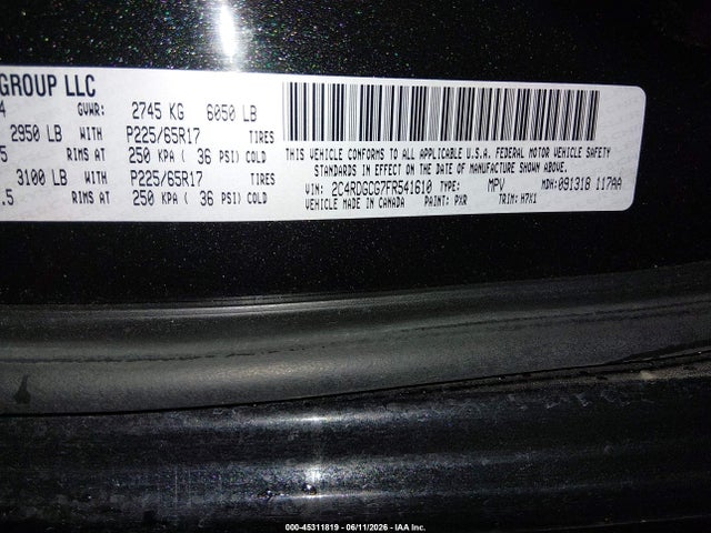 Dodge Grand Caravan Sxt 2015 2C4RDGCG7FR541610 Image 9