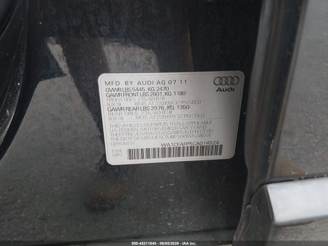 45311845 :رقم المزاد ، WA1CFAFP5CA014524 vin ، 2012 Audi Q5 2.0t Premium مزاد بيع