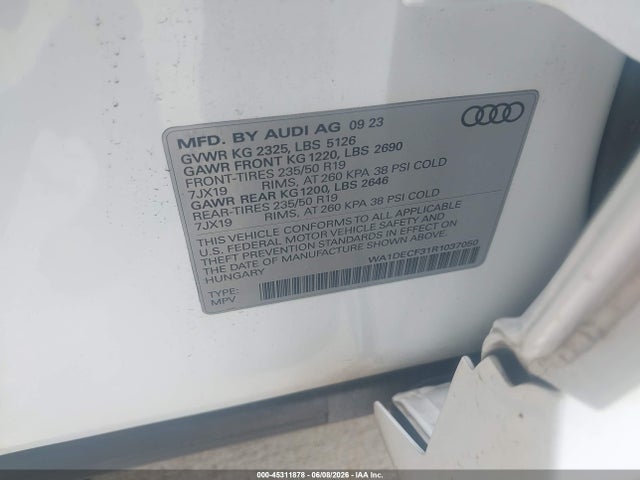 2024 Audi Q3 Premium 45 Tfsi S Line Quattro Tiptronic მანქანა იყიდება აუქციონზე, vin: WA1DECF31R1037050, აუქციონის ნომერი: 45311878