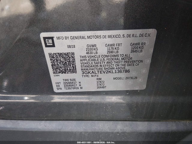 3GKALTEV2KL136786 GMC Terrain Sle