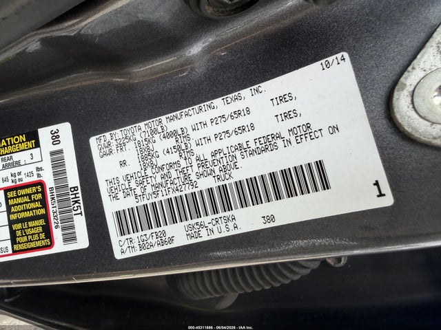 Продаж на аукціоні авто 2015 Toyota Tundra Sr5 5.7l V8, vin: 5TFUY5F11FX427792, номер лоту: 45311886