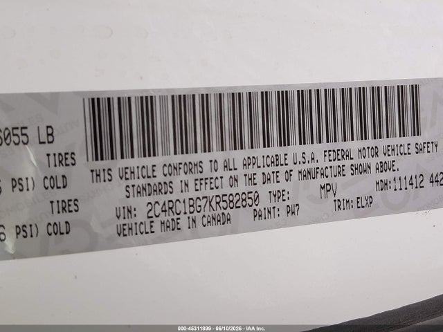 2C4RC1BG7KR582850 Chrysler Pacifica Touring L
