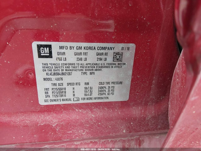 45311918 :رقم المزاد ، KL4CJBSB4JB621357 vin ، 2018 Buick Encore Preferred Ii مزاد بيع