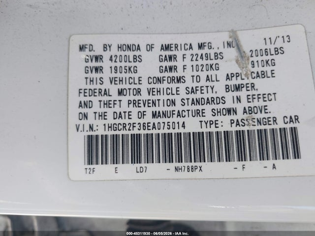 Honda ACCORD LX 2014 1HGCR2F36EA075014 Image 9