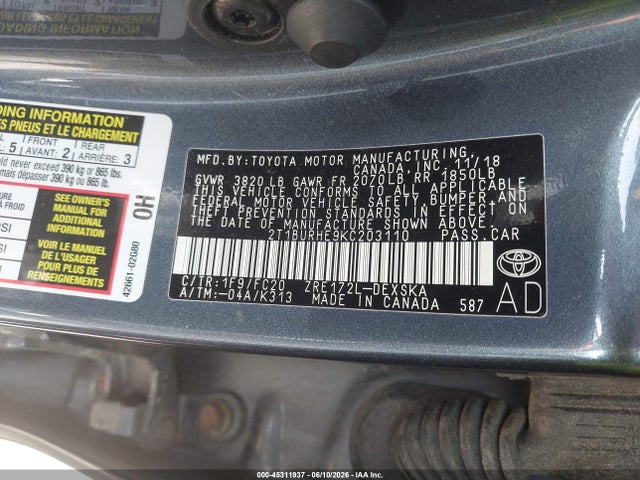 Toyota COROLLA SE 2019 2T1BURHE9KC203110 Image 9
