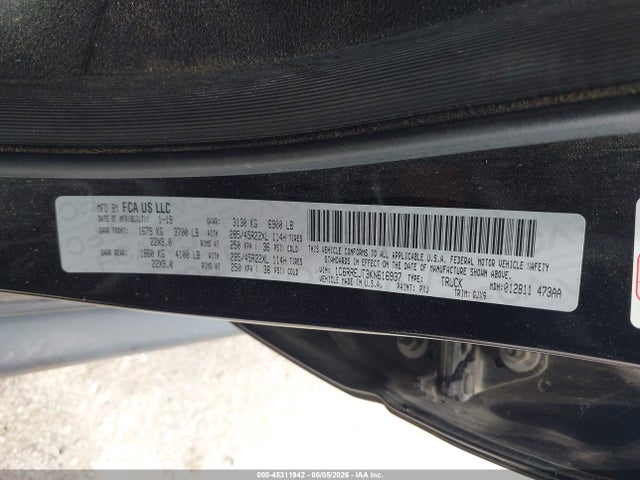 Продажа на аукционе авто 2019 Ram 1500 Laramie  4x2 5'7 Box, vin: 1C6RREJT3KN616937, номер лота: 45311942