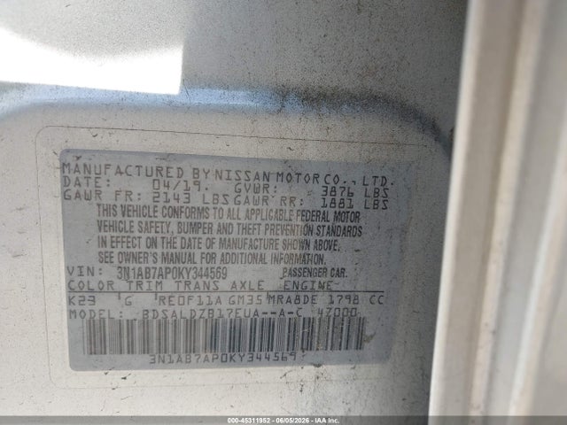 Nissan SENTRA SV 2019 3N1AB7AP0KY344569 Image 9