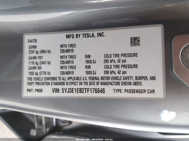 Tesla Model 3 Premium All-wheel Drive 2026 5YJ3E1EB2TF176648 Image 9