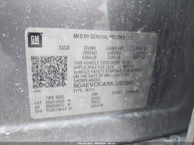 Aukcja sprzedaży 2019 Buick Enclave Awd Avenir, vin: 5GAEVCKWXKJ202661, numer aukcji: 45312007