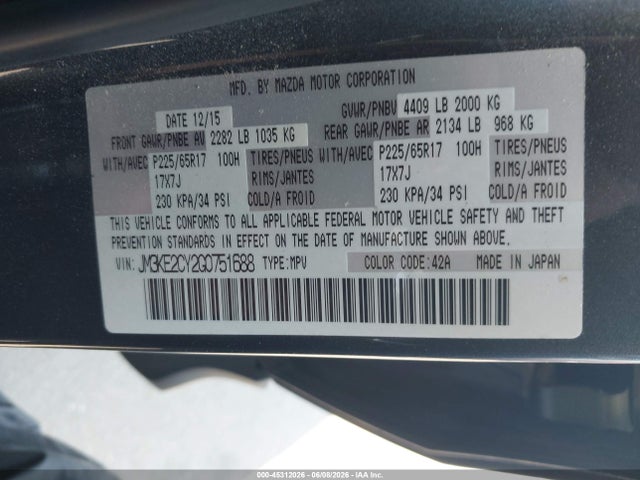 Aukcja sprzedaży 2016 Mazda Cx-5 Touring, vin: JM3KE2CY2G0751688, numer aukcji: 45312026