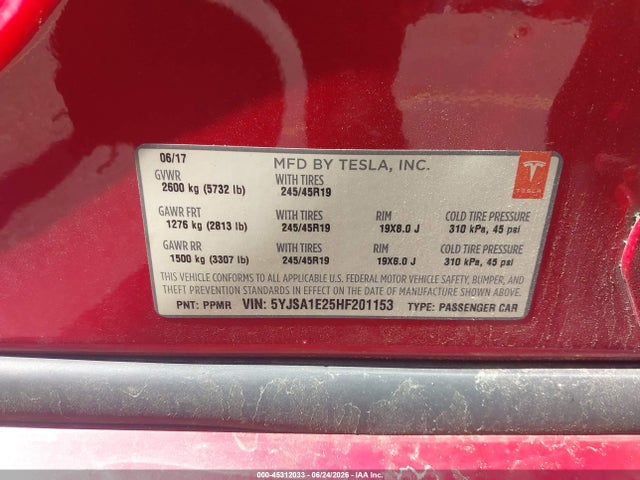 Tesla Model S 100d/60d/75d/90d/p100d 2017 5YJSA1E25HF201153 Image 9