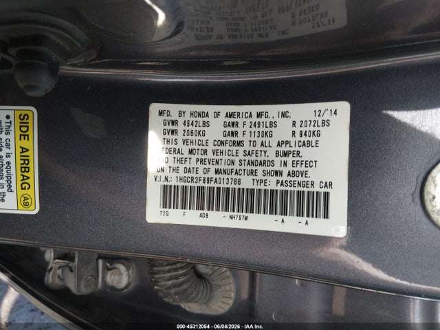 Honda Accord Ex-l V-6 2015 1HGCR3F89FA013786 Image 9