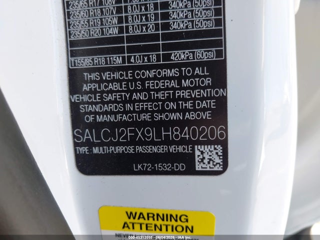 Продажа на аукционе авто 2020 Land Rover Discovery Sport S, vin: SALCJ2FX9LH840206, номер лота: 45312055