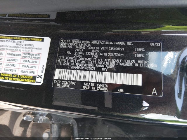 45312061 :رقم المزاد ، 2T2BAMBA9PC021024 vin ، 2023 Lexus Rx 350 Premium Plus مزاد بيع