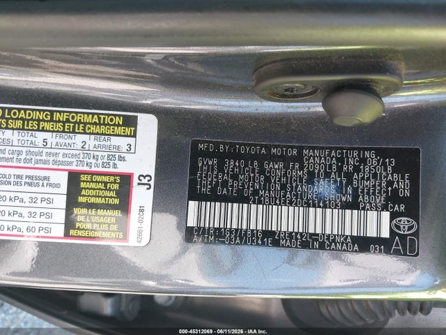 45312069 :رقم المزاد ، 2T1BU4EE2DC114103 vin ، 2013 Toyota Corolla Le مزاد بيع