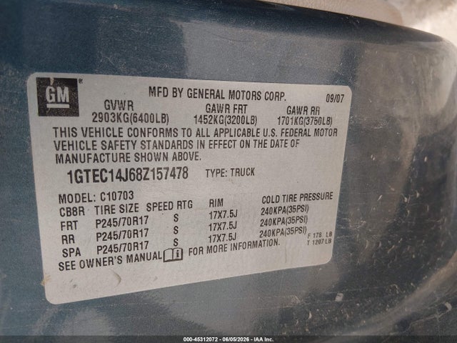 Продажа на аукционе авто 2008 Gmc Sierra 1500 Work Truck, vin: 1GTEC14J68Z157478, номер лота: 45312072