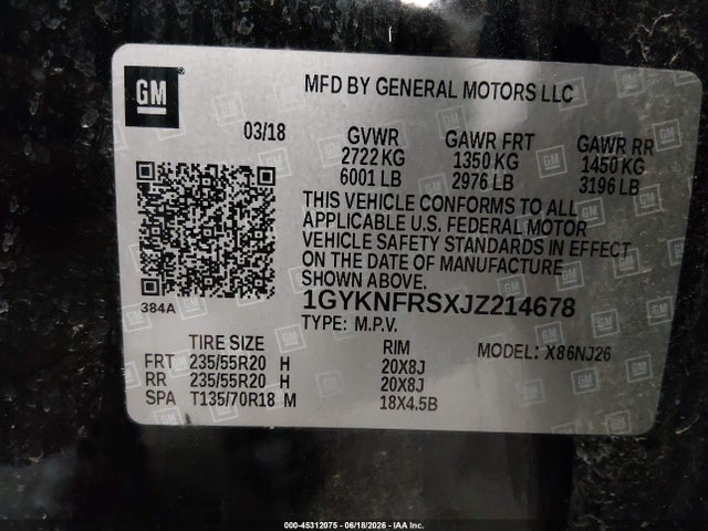 Auction sale of the 2018 Cadillac Xt5 Premium Luxury, vin: 1GYKNFRSXJZ214678, lot number: 45312075