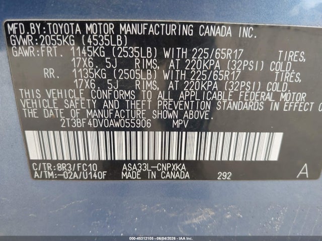 2010 Toyota Rav4 მანქანა იყიდება აუქციონზე, vin: 2T3BF4DV0AW055906, აუქციონის ნომერი: 45312105