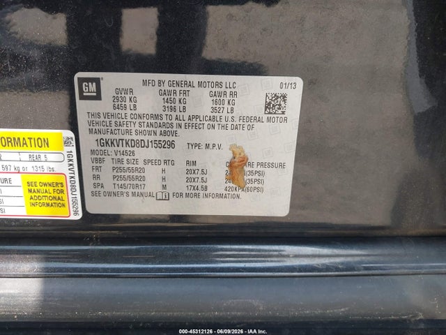 2013 Gmc Acadia Denali მანქანა იყიდება აუქციონზე, vin: 1GKKVTKD8DJ155296, აუქციონის ნომერი: 45312126