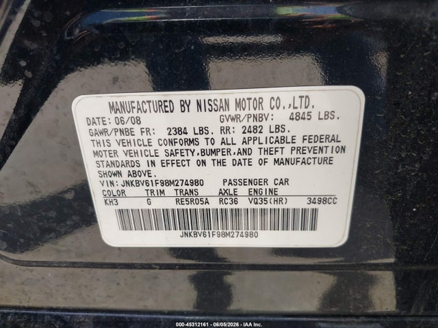 Продажа на аукционе авто 2008 Infiniti G35x, vin: JNKBV61F98M274980, номер лота: 45312161