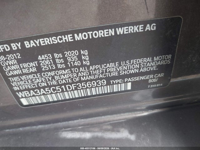 45312186 :رقم المزاد ، WBA3A5C51DF356939 vin ، 2013 Bmw 328i مزاد بيع