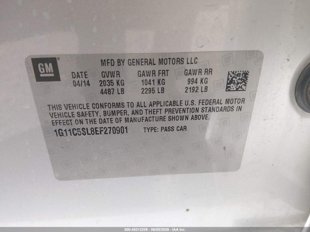 45312209 :رقم المزاد ، 1G11C5SL8EF270901 vin ، 2014 Chevrolet Malibu 1lt مزاد بيع