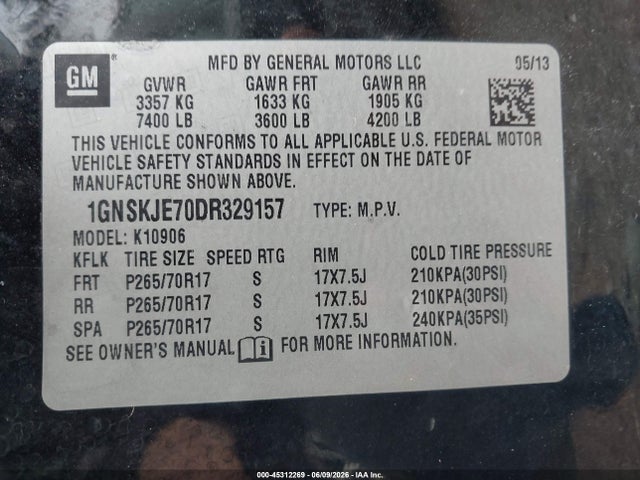 45312269 :رقم المزاد ، 1GNSKJE70DR329157 vin ، 2013 Chevrolet Suburban 1500 Lt مزاد بيع