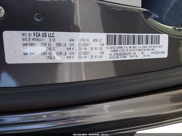 Aukcja sprzedaży 2016 Dodge Grand Caravan Se Plus, vin: 2C4RDGBG3GR343724, numer aukcji: 45312270