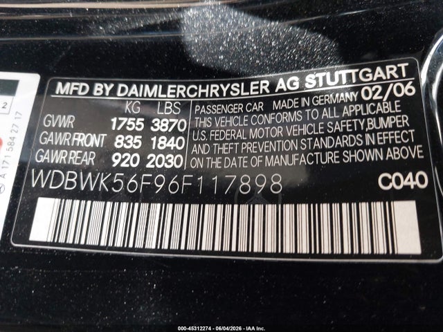 Продаж на аукціоні авто 2006 Mercedes-benz Slk 350, vin: WDBWK56F96F117898, номер лоту: 45312274