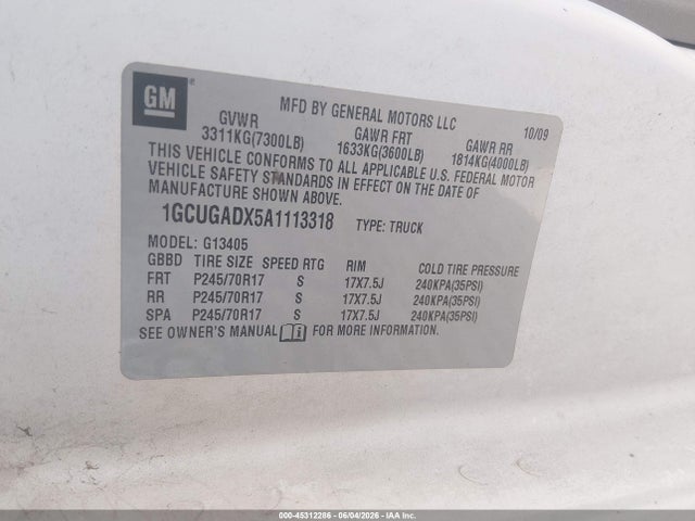 2010 Chevrolet Express 1500 Work Van მანქანა იყიდება აუქციონზე, vin: 1GCUGADX5A1113318, აუქციონის ნომერი: 45312286