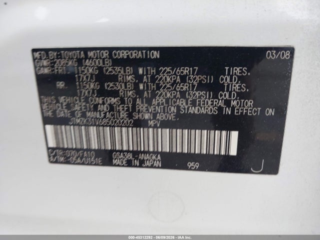 45312292 :رقم المزاد ، JTMZK31V685020202 vin ، 2008 Toyota Rav4 Limited V6 مزاد بيع