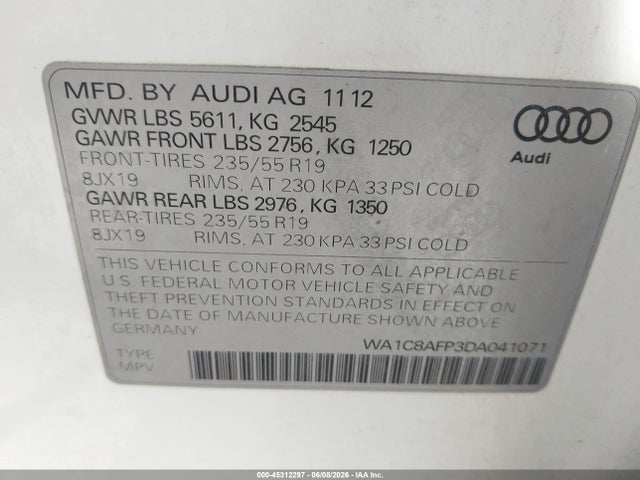 Продажа на аукционе авто 2013 Audi Q5 Hybrid 2.0t Prestige, vin: WA1C8AFP3DA041071, номер лота: 45312297