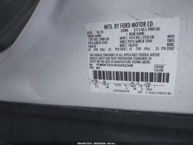 Ford EXPLORER XLT 2019 1FM5K7DH3KGA52348 Image 9