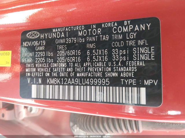 KM8K12AA9LU499995 Hyundai Kona Se