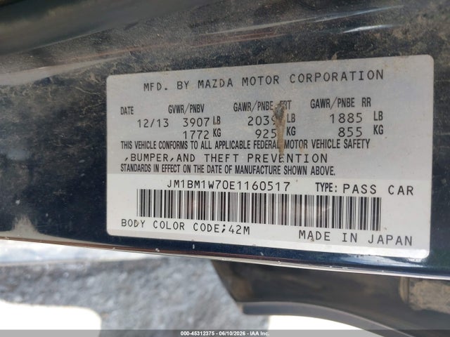 Aukcja sprzedaży 2014 Mazda Mazda3 I Grand Touring, vin: JM1BM1W70E1160517, numer aukcji: 45312375