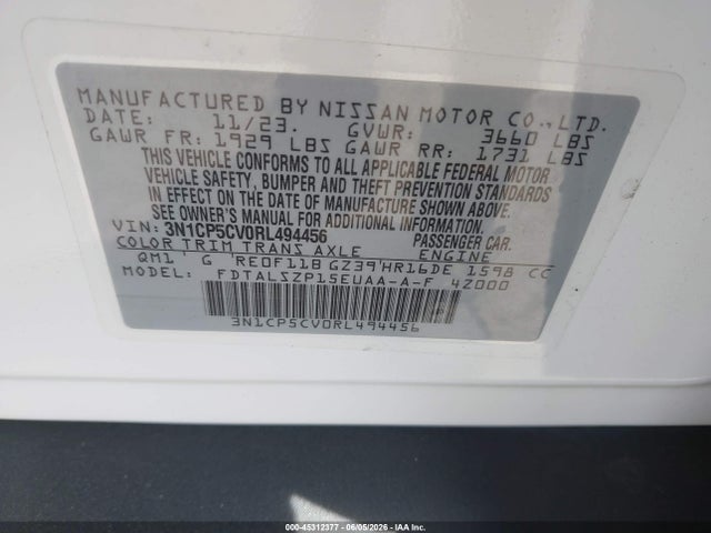 3N1CP5CV0RL494456 Nissan Kicks Sv Xtronic Cvt