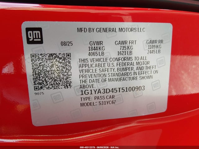 Chevrolet CORVETTE STINGRAY 2026 1G1YA3D45T5100903 Image 9