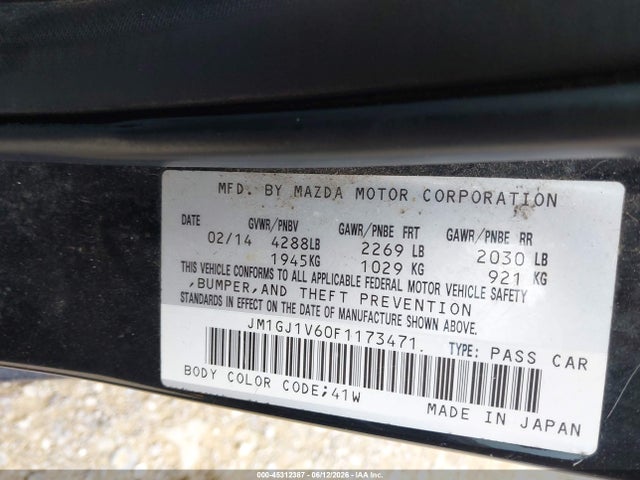 2015 Mazda Mazda6 I Touring მანქანა იყიდება აუქციონზე, vin: JM1GJ1V60F1173471, აუქციონის ნომერი: 45312387