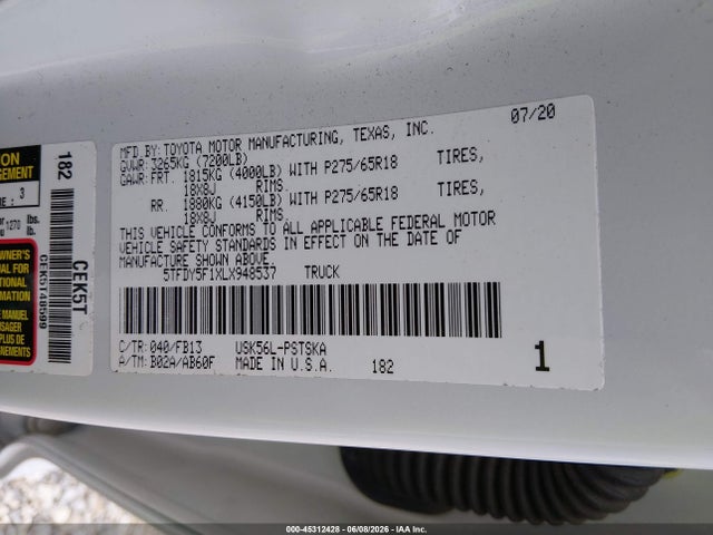 5TFDY5F1XLX948537 Toyota Tundra Sr5