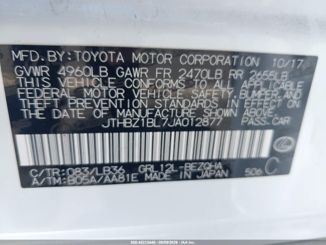 Aukcja sprzedaży 2018 Lexus Gs 350 F Sport, vin: JTHBZ1BL7JA012877, numer aukcji: 45312446