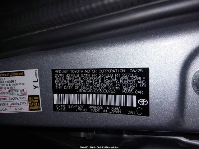JTDADABU2S3030763 Toyota Prius Xle Awd-e