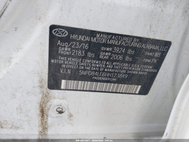 Продажа на аукционе авто 2017 Hyundai Elantra Se, vin: 5NPD84LF6HH123849, номер лота: 45312477