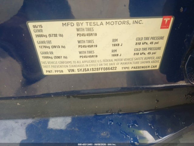 Tesla MODEL S 2015 5YJSA1S28FF086422 Image 9