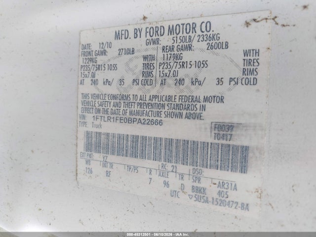 Продажа на аукционе авто 2011 Ford Ranger Xl, vin: 1FTLR1FE0BPA22666, номер лота: 45312501
